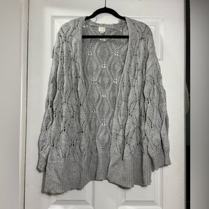 Pearl Beaded Open Front Cardigan Plus 1X | Gray Cottagecore Grandmacore Sweater